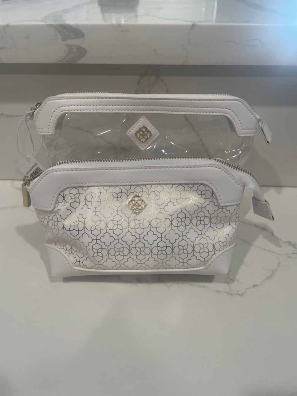 Kendra Scott White and Gold Patterned Cosmetic Pouch Duo - Picture 3 of 9